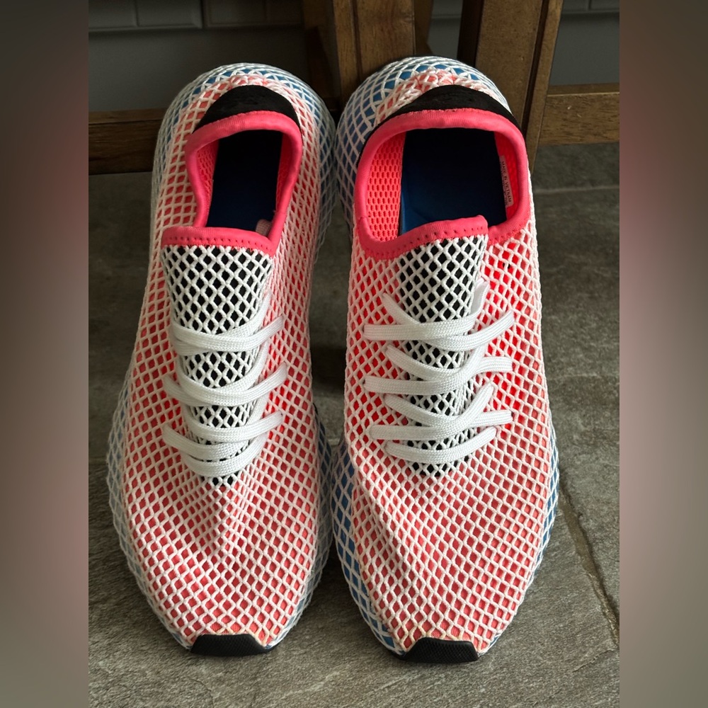 Adidas Deerupt Red Blue Mesh Sneakers Coral and White 2018 Limited Edition 10.5